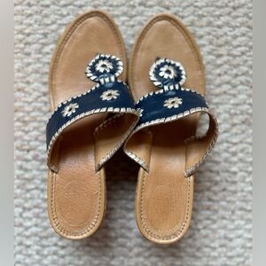 Jack Rogers, Navy & Gold, cork wedge heel, EUC Size 10